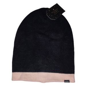 Victoria Secret winter beanie hat knit reversible black pink women's OS NWT